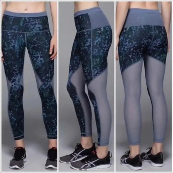Lululemon Blue Printed High Rise Running In The City  7/8 Tights Mesh panels in - Picture 1 of 16